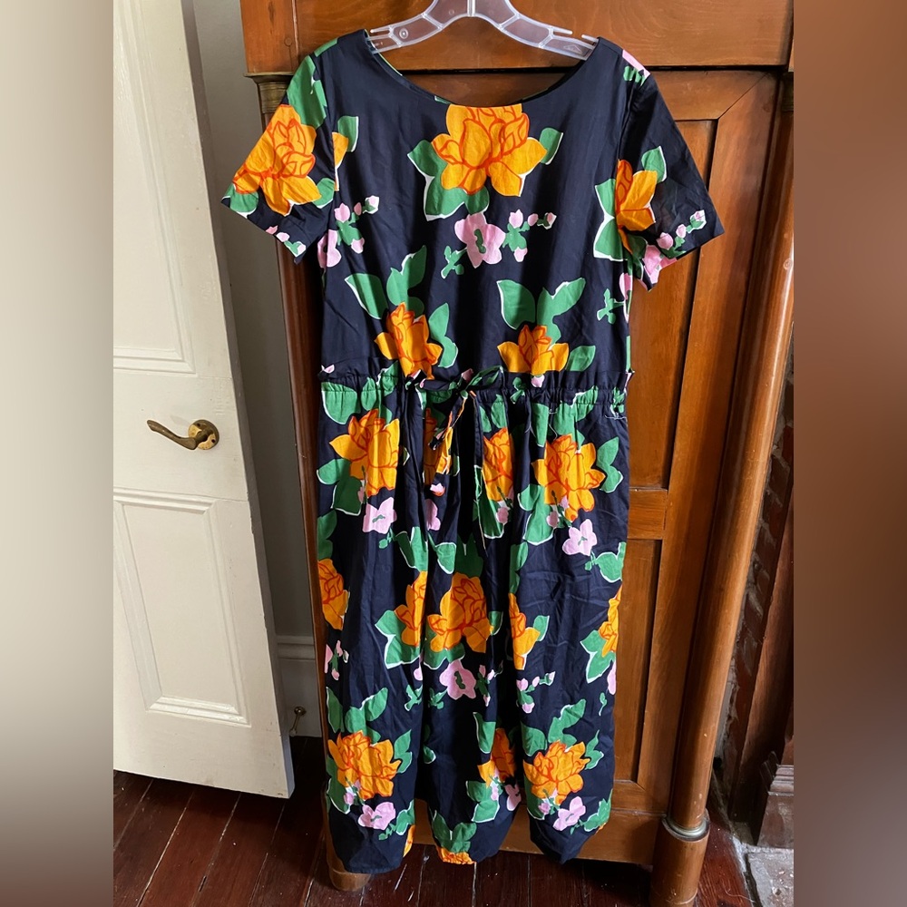 WHIT orange/navy Floral Dress Tuckernuck Sz L